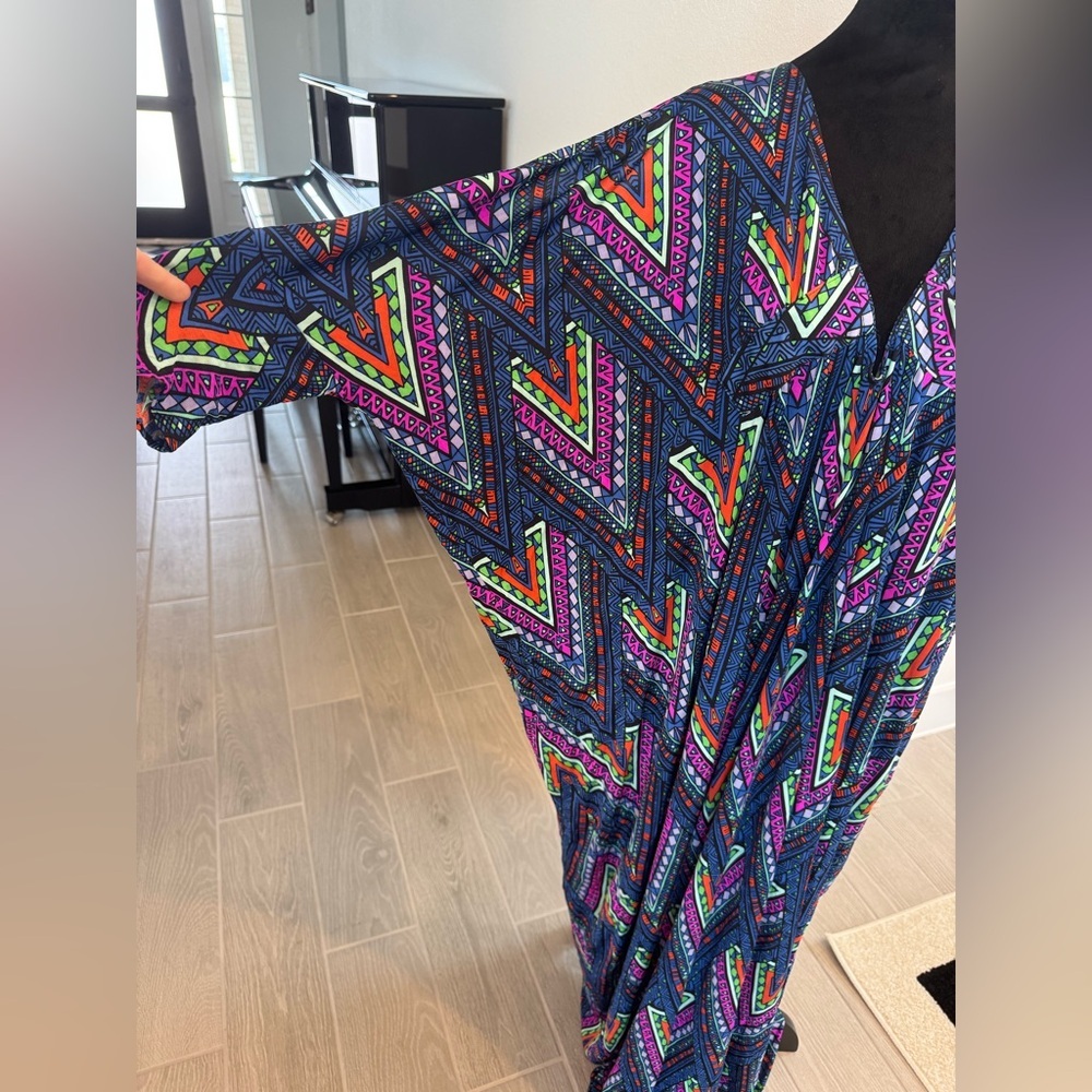 MARA HOFFMAN 100% Silk Kaftan Cover Up Dress Colorful Cold Shoulder Medium VGUC - Picture 3 of 6